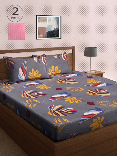 

KLOTTHE Multicoloured Floral 210 TC 2 King Bedsheet with 4 Pillow Covers, Multi