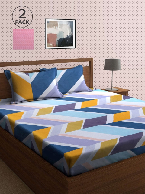

KLOTTHE Multicoloured Printed 210 TC 2 King Bedsheet with 4 Pillow Covers, Multi