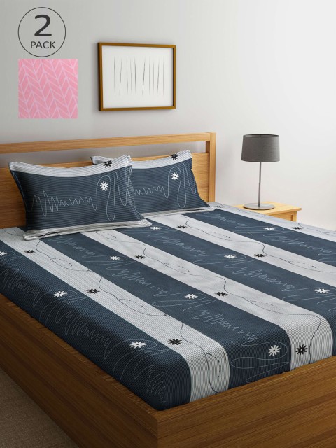 

KLOTTHE Multicoloured Striped 210 TC 2 King Bedsheet with 4 Pillow Covers, Multi