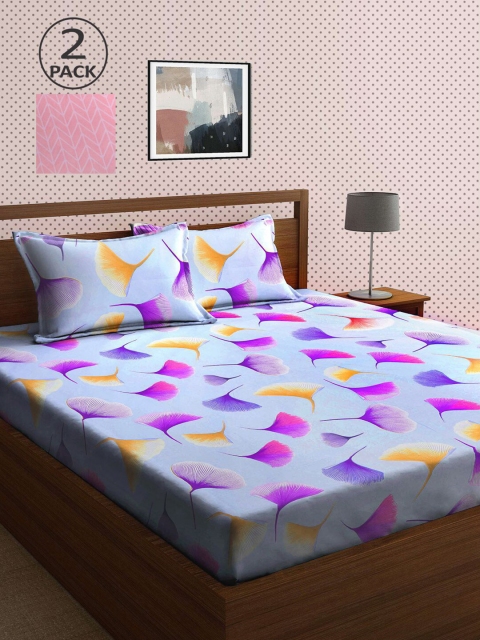 

KLOTTHE Pink & Blue 210 TC 2 King Bedsheet with 4 Pillow Covers