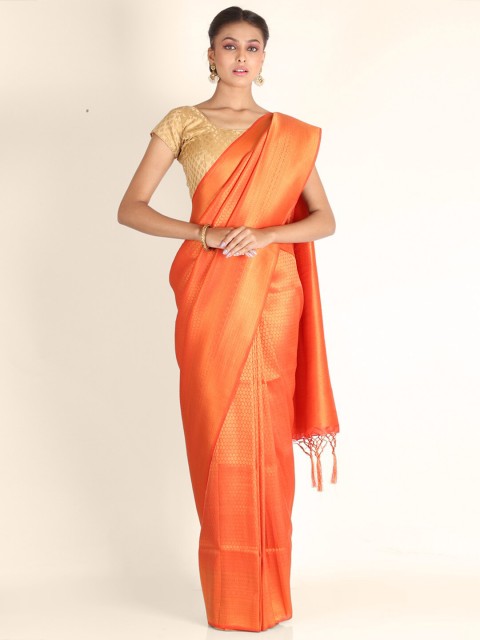 

KAJREE Orange Woven Design Brocade Saree