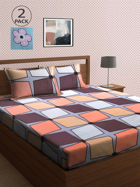 

KLOTTHE Pack Of 2 210 TC Cotton 2 King Bedsheet with 4 Pillow Covers, Multi