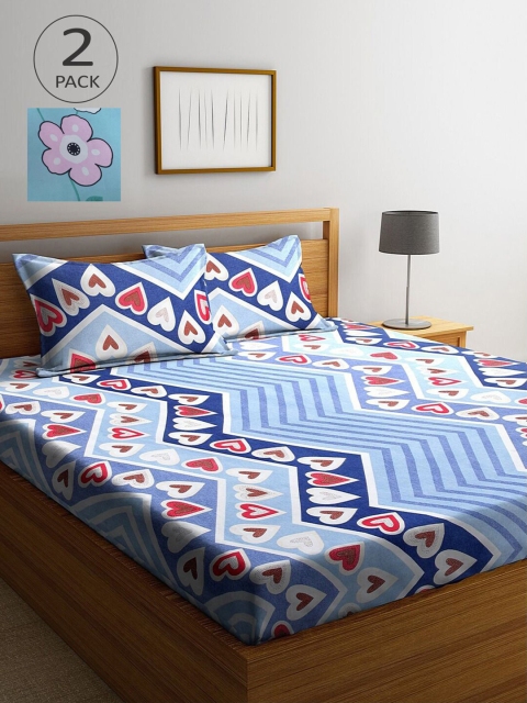 

KLOTTHE Blue & White 210 TC 2 King Bedsheet with 4 Pillow Covers