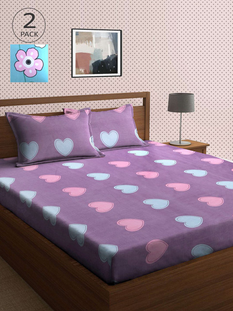 

KLOTTHE Pack of 2 Purple & Blue 210 TC King Bedsheet with 4 Pillow Covers