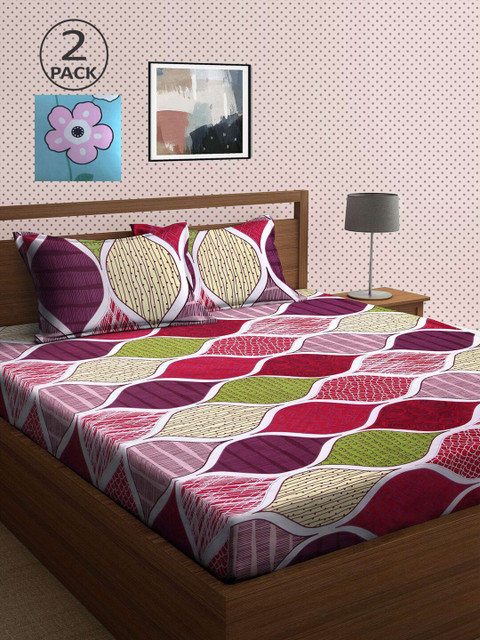 

KLOTTHE Blue & Purple Floral 210 TC 2 King Bedsheet with 4 Pillow Covers