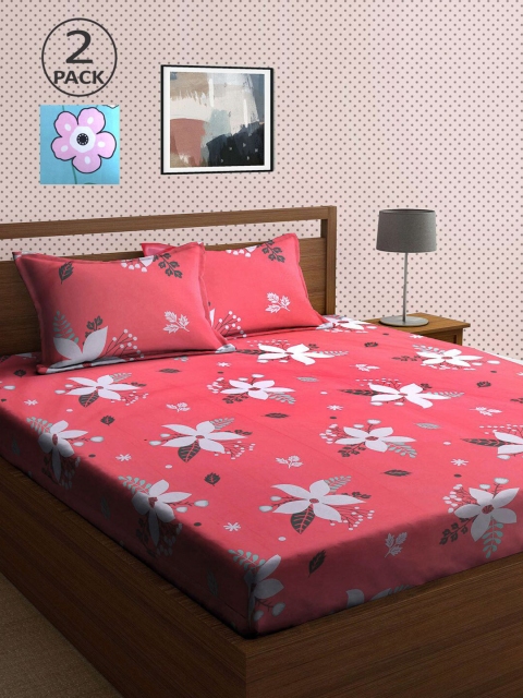 

KLOTTHE Blue & Red Floral 210 TC 2 King Bedsheet with 4 Pillow Covers