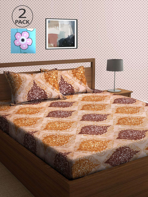 

KLOTTHE Pack Of 2 210 TC Cotton 2 King Bedsheet with 4 Pillow Covers, Multi