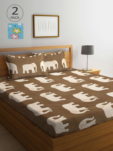 

KLOTTHE Blue & Brown Cartoon Characters 210 TC 2 King Bedsheet with 4 Pillow Covers