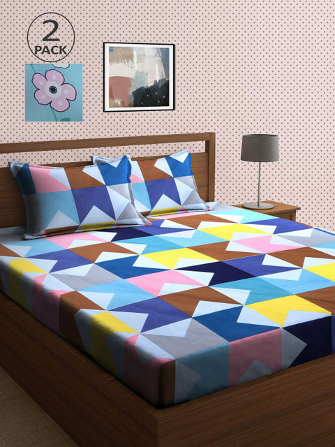 

KLOTTHE Set Of 2 Burgundy & Yellow Printed 210 TC King Bedsheets With 4 Pillow Covers