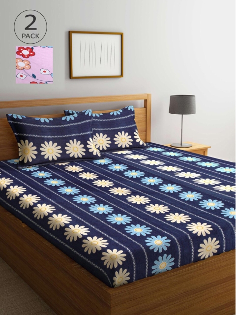 

KLOTTHE Multi Floral 210 TC 2 King Bedsheet with 4 Pillow Covers, Blue