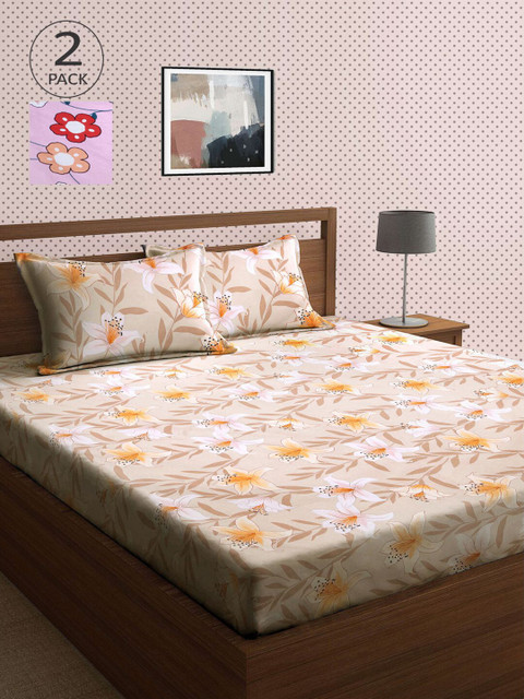 

KLOTTHE Set of 2 210 TC Multi Printed Cotton Double Bedsheet with 4 Pillow Covers