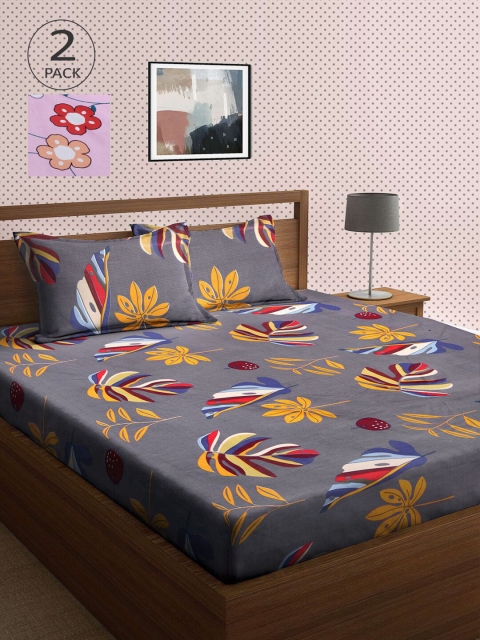

KLOTTHE Multi Floral 210 TC 2 King Bedsheet with 4 Pillow Covers, Pink