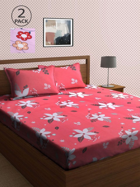 

KLOTTHE Pink & Grey Floral 210 TC 2 King Bedsheet with 4 Pillow Covers