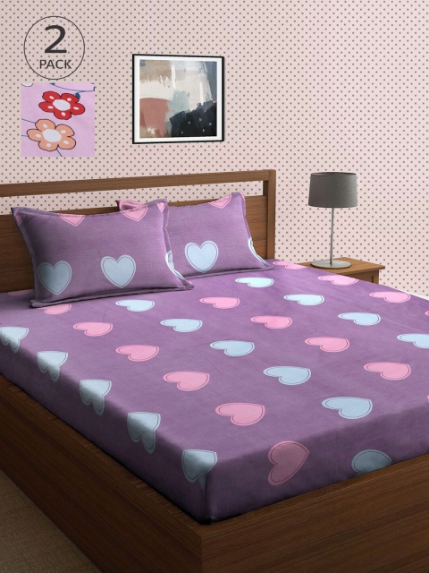 

KLOTTHE Pink & Purple Floral 210 TC 2 King Bedsheet with 4 Pillow Covers