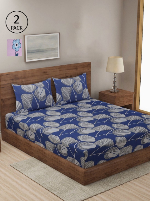 

KLOTTHE Pack of 2 Pink & Blue Floral 210 TC King Bedsheet with 4 Pillow Covers