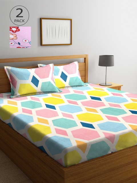 

KLOTTHE Multicoloured Geometric 210 TC 2 King Bedsheet with 4 Pillow Covers, Multi