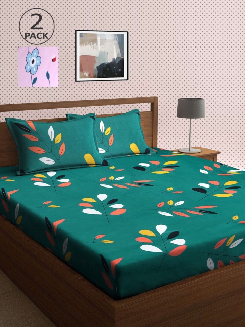 

KLOTTHE Multi Floral 210 TC 2 King Bedsheet with 4 Pillow Covers, Green