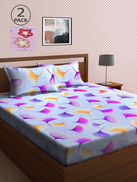 

KLOTTHE Pack of 2 Pink & Blue 210 TC King Bedsheet with 4 Pillow Covers