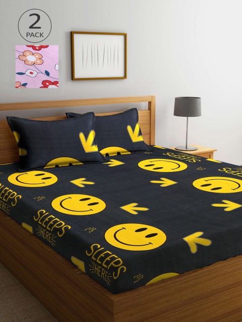 

KLOTTHE Multi Cartoon Characters 210 TC 2 King Bedsheet with 4 Pillow Covers, Pink