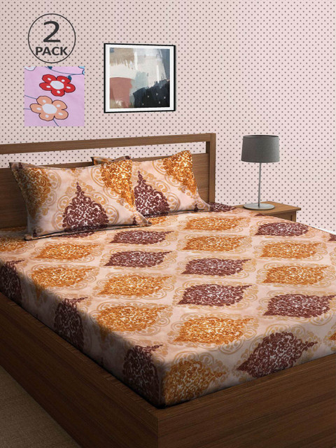 

KLOTTHE Multicoloured Printed 210 TC 2 King Bedsheet with 4 Pillow Covers, Multi