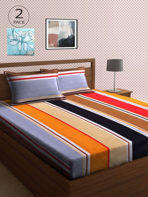 

KLOTTHE Blue & Grey Striped 210 TC 2 King Bedsheet with 4 Pillow Covers