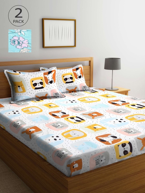 

KLOTTHE Multicoloured Graphic 210 TC 2 King Bedsheet with 4 Pillow Covers, Blue
