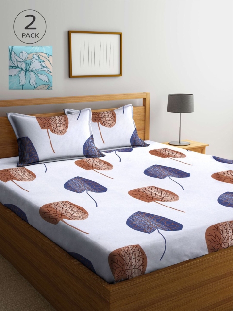 

KLOTTHE Blue & White Floral 210 TC 2 King Bedsheet with 4 Pillow Covers