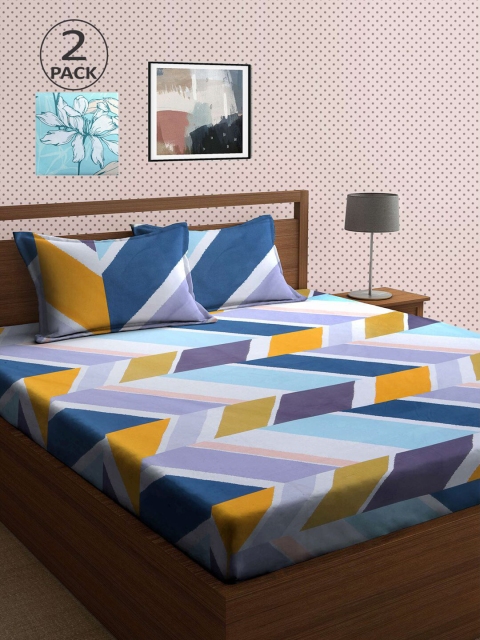 

KLOTTHE Pack Of 2 210 TC Cotton 2 King Bedsheet with 4 Pillow Covers, Multi