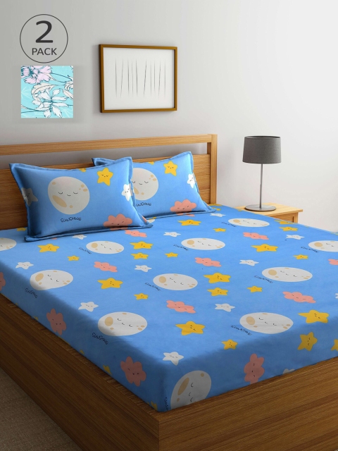 

KLOTTHE Blue & Yellow Cartoon Characters 210 TC 2 King Bedsheet with 4 Pillow Covers