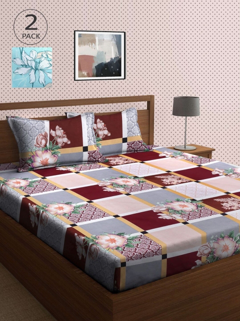 

KLOTTHE Blue & Grey Floral 210 TC 2 King Bedsheet with 4 Pillow Covers