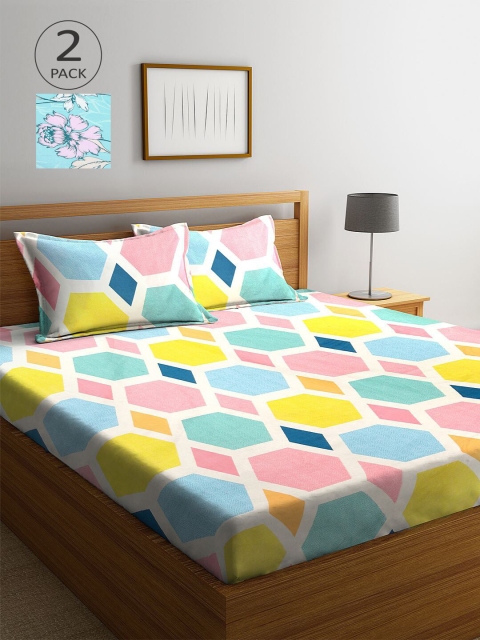 

KLOTTHE Multicoloured Geometric 210 TC 2 King Bedsheet with 4 Pillow Covers, Multi