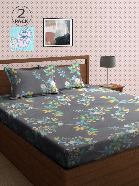 

KLOTTHE Multi Floral 210 TC 2 King Bedsheet with 4 Pillow Covers, Blue
