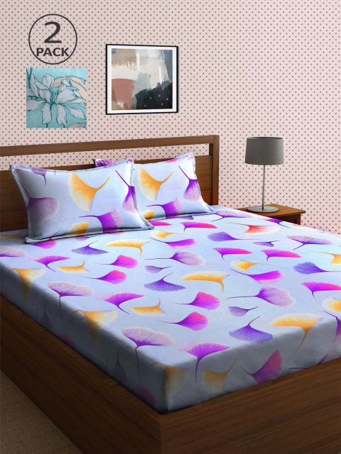 

KLOTTHE Blue & Yellow Floral 210 TC 2 King Bedsheet with 4 Pillow Covers
