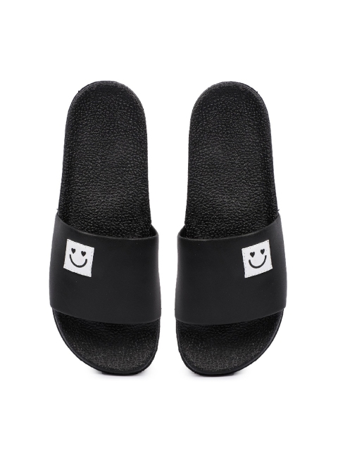 

PERY PAO Men Black & White Printed Rubber Sliders