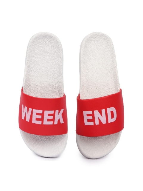 

PERY PAO Men Red & White Printed Rubber Sliders
