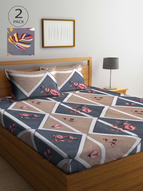 

KLOTTHE Grey & White Floral 210 TC 2 King Bedsheet with 4 Pillow Covers