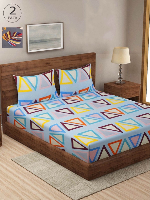 

KLOTTHE Grey & Blue Geometric 210 TC 2 King Bedsheet with 4 Pillow Covers