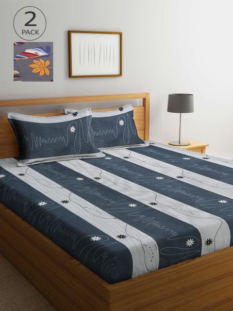 

KLOTTHE Multicoloured Striped 210 TC 2 King Bedsheet with 4 Pillow Covers, Multi