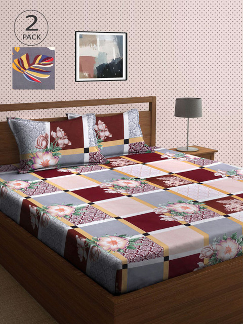 

KLOTTHE Pack Of 2 210 TC Cotton 2 King Bedsheet with 4 Pillow Covers, Multi
