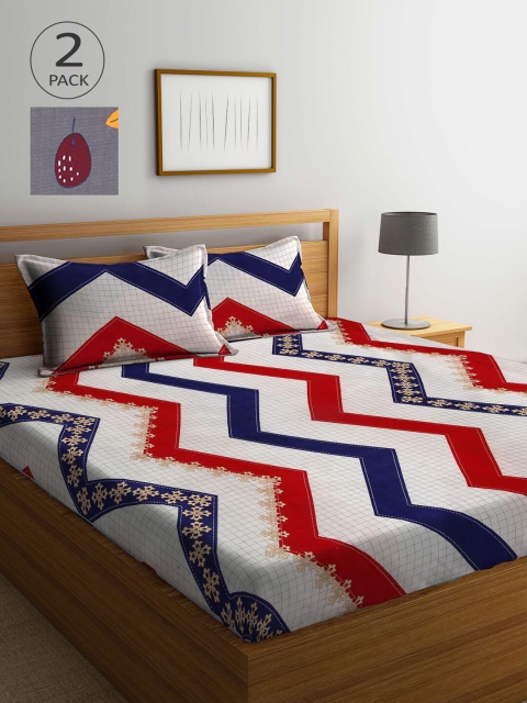 

KLOTTHE White & Blue 210 TC 2 King Bedsheet with 4 Pillow Covers