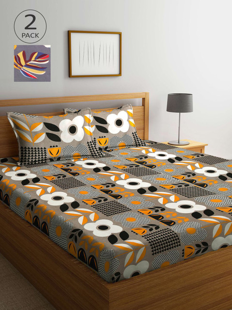 

KLOTTHE Multicoloured Floral 210 TC 2 King Bedsheet with 4 Pillow Covers, Multi