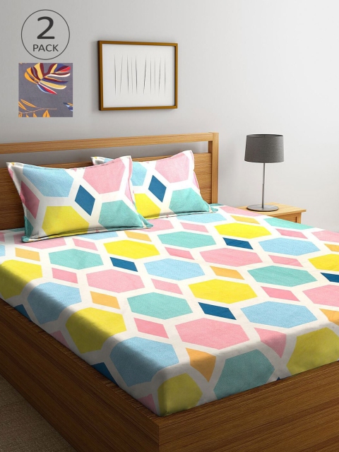 

KLOTTHE Multicoloured Geometric 210 TC 2 King Bedsheet with 4 Pillow Covers, Multi