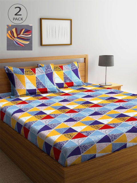 

KLOTTHE Pack Of 2 210 TC Cotton 2 King Bedsheet with 4 Pillow Covers, Multi