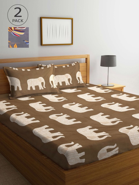 

KLOTTHE Grey & Brown Cartoon Characters 210 TC 2 King Bedsheet with 4 Pillow Covers