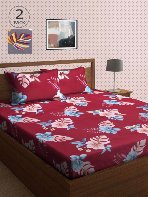 

KLOTTHE Set of 2 210 TC Multi Printed Double Bedsheet with 2 Pillow Covers