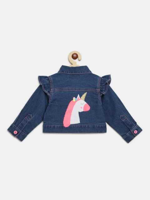 

Nauti Nati Girls Blue Cotton Washed Denim Jacket with Patchwork