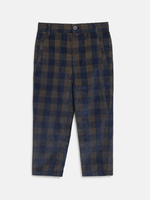 

Nauti Nati Boys Navy Blue & Brown Checked Cotton Trousers