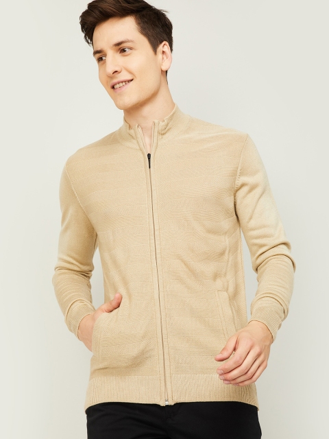 

CODE by Lifestyle Beige Solid High Neck Cardigan Sweater
