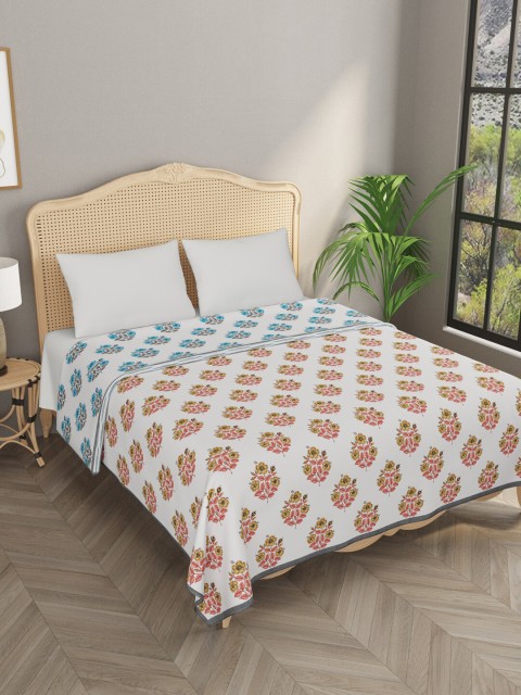 

Gulaab Jaipur White & Orange Floral AC Room 350 GSM Double Bed Dohar