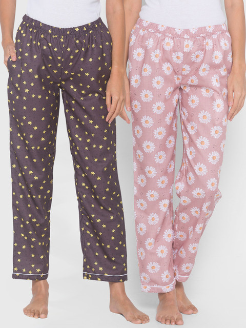 

FashionRack Women Pack Of 2 Printed Cotton Lounge Pants, Brown